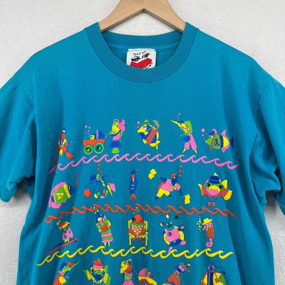 EYES ON CALIFORNIA Shirt Women One Size Fish Seahorse Single Stitch Vintage Blue - Picture 3 of 16